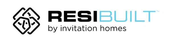 Resibuilt logo with a black and blue text and an abstract geometric icon on the left side