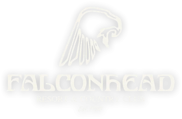 Falconhead Resort & Country Club logo featuring a stylized falcon head and establishment year 1958.