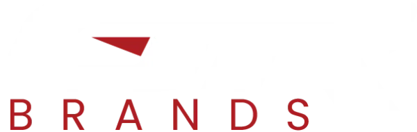 GR Brands logo with bold white and red stylized letters on a transparent background