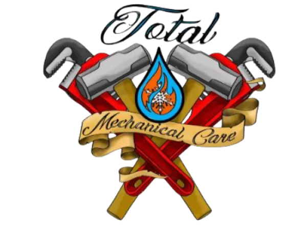 Logo with crossed red pipe wrenches, a flame and snowflake symbol, and banner reading Mechanical Care.