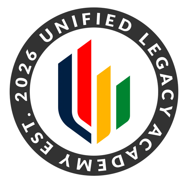 Logo of Unified Legacy Academy with multicolor bars inside a dark ring with white text EST. 2026.