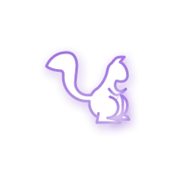 Purple neon squirrel silhouette glowing against black background with thick outline and distinctive tail shape