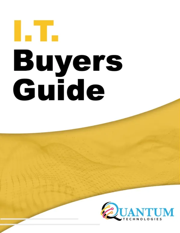 I.T. Buyers Guide cover with yellow abstract design and Quantum Technologies logo on white background