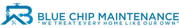 Blue Chip Maintenance logo with house and wrench icons and slogan We treat every home like our own