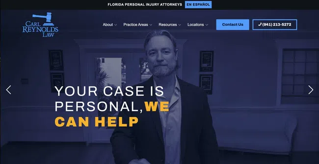 Man in suit shaking hand in law office with text about personal injury legal help.
