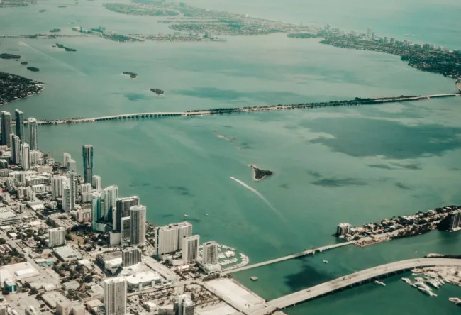 a city next to a body of water