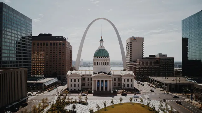 a city with a domed building