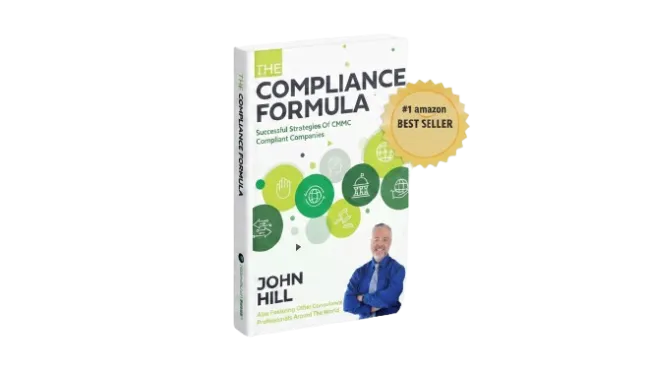 Cover of The Compliance Formula book by John Hill showing compliance icons and Amazon best seller badge.