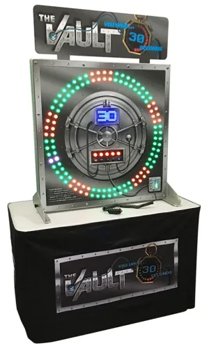 The Vault arcade game with a digital timer showing 30 seconds, illuminated LED circle, and control buttons.