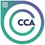 Circular logo with gradient green to purple ring and bold navy CCA letters in the center on white background.