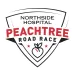 Northside Hospital Peachtree Road Race logo with red and black accents, featuring a peach icon and three stars inside a shield shape.