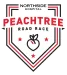Northside Hospital Peachtree Road Race logo with red and black accents, featuring a peach icon and three stars inside a shield shape.