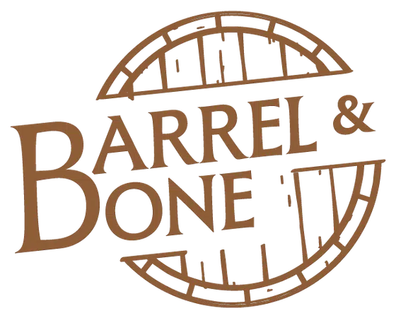 Barrel & Bone logo featuring stylized wooden barrel elements and rustic brown typography