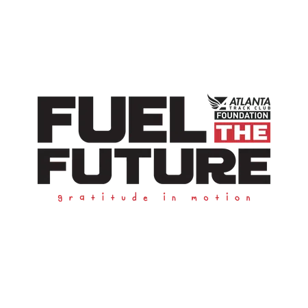 Atlanta Track Club Foundation Fuel the Future logo with tagline gratitude in motion in black and red