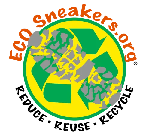 EcoSneakers.org logo featuring green recycling symbol with a gray sneaker footprint and orange text.