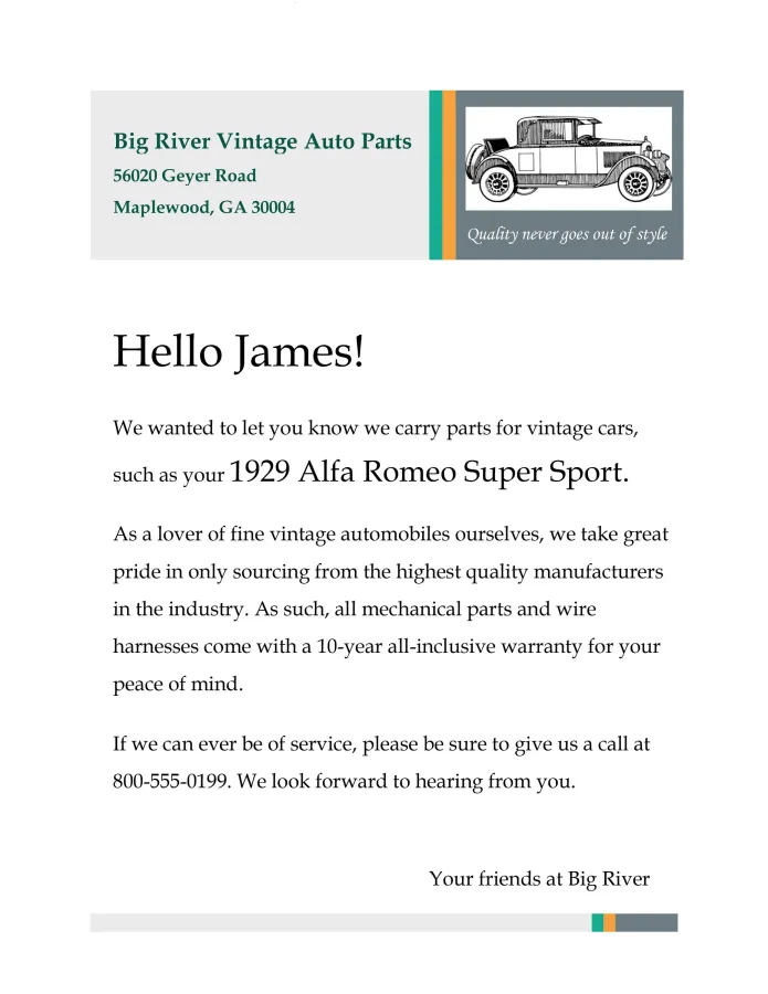 A Sales Letter Printed with Variable Data