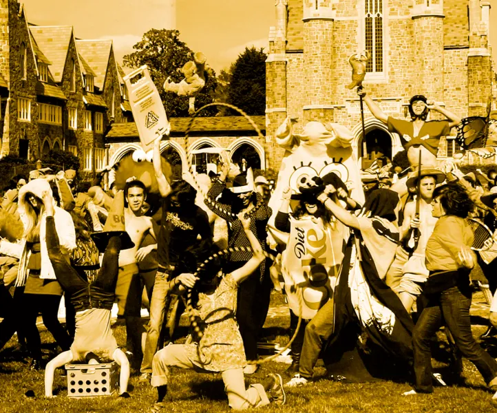 a group of people marching