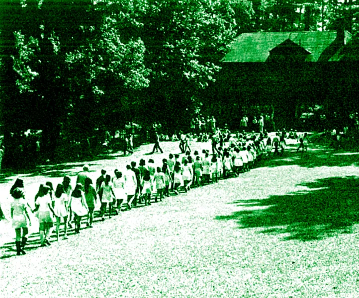 a large group of people lined up in a line