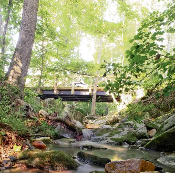 a creek running through a trail at NatureWalk