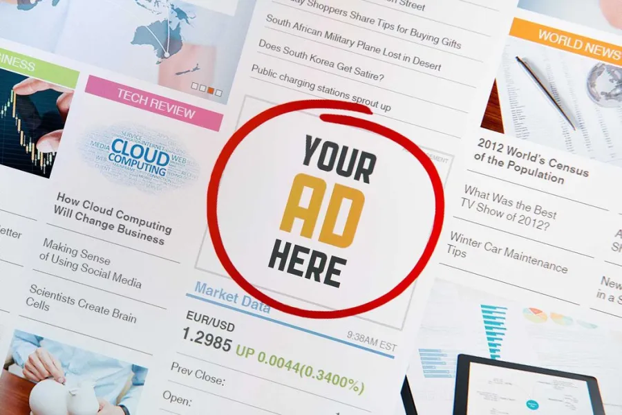 a red circle around an ad spot