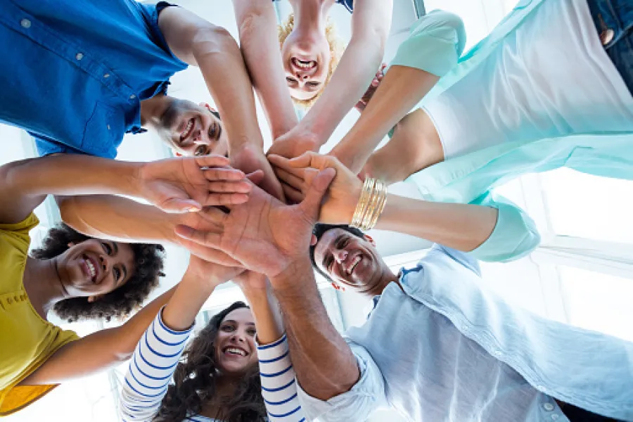 a group of people in a circle