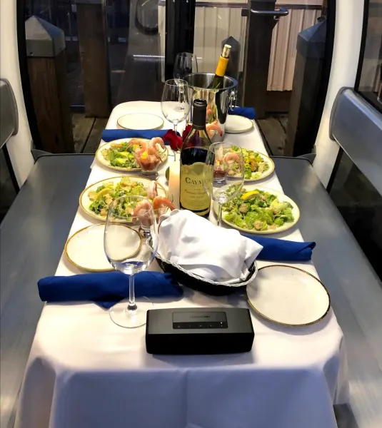 a table topped with plates of food