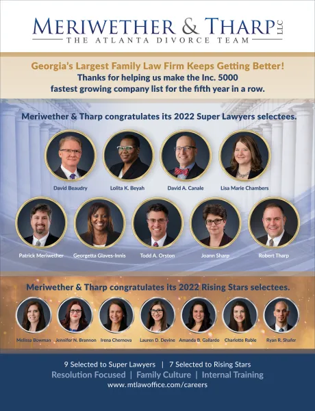 Meriwether & Tharp has Super Lawyers and Rising Stars in Divorce.