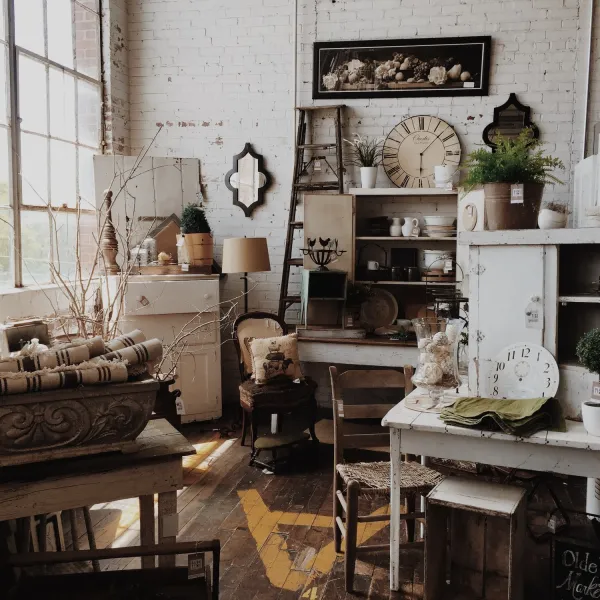 a room with a table and chairs