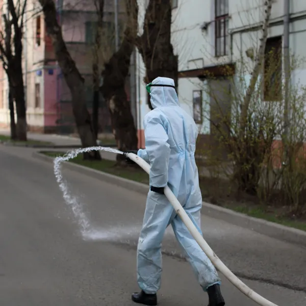 a person in a hazmat suit