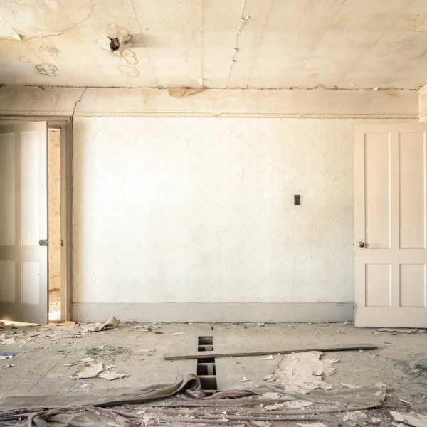 a room with white doors