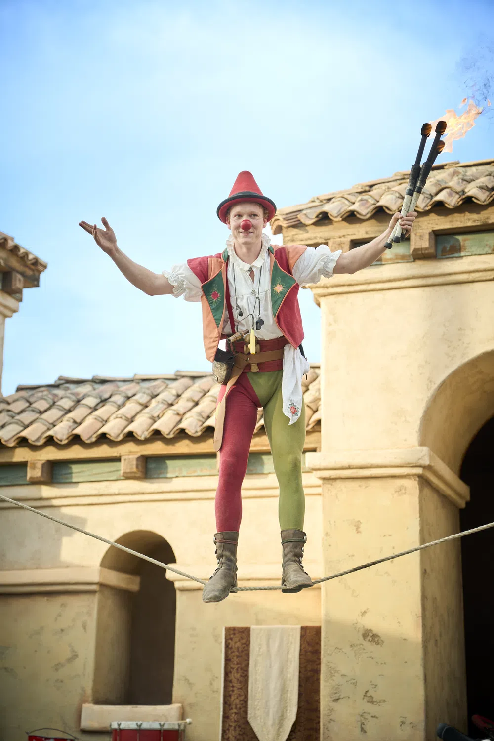 Gabs the Fool performing a silent one-clown circus act at Georgia Renaissance Festival