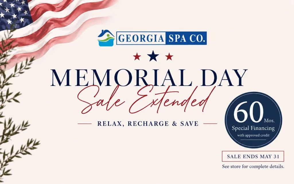 Memorial Day sale extended by Georgia Spa Co. with 60 months special financing and savings offer.