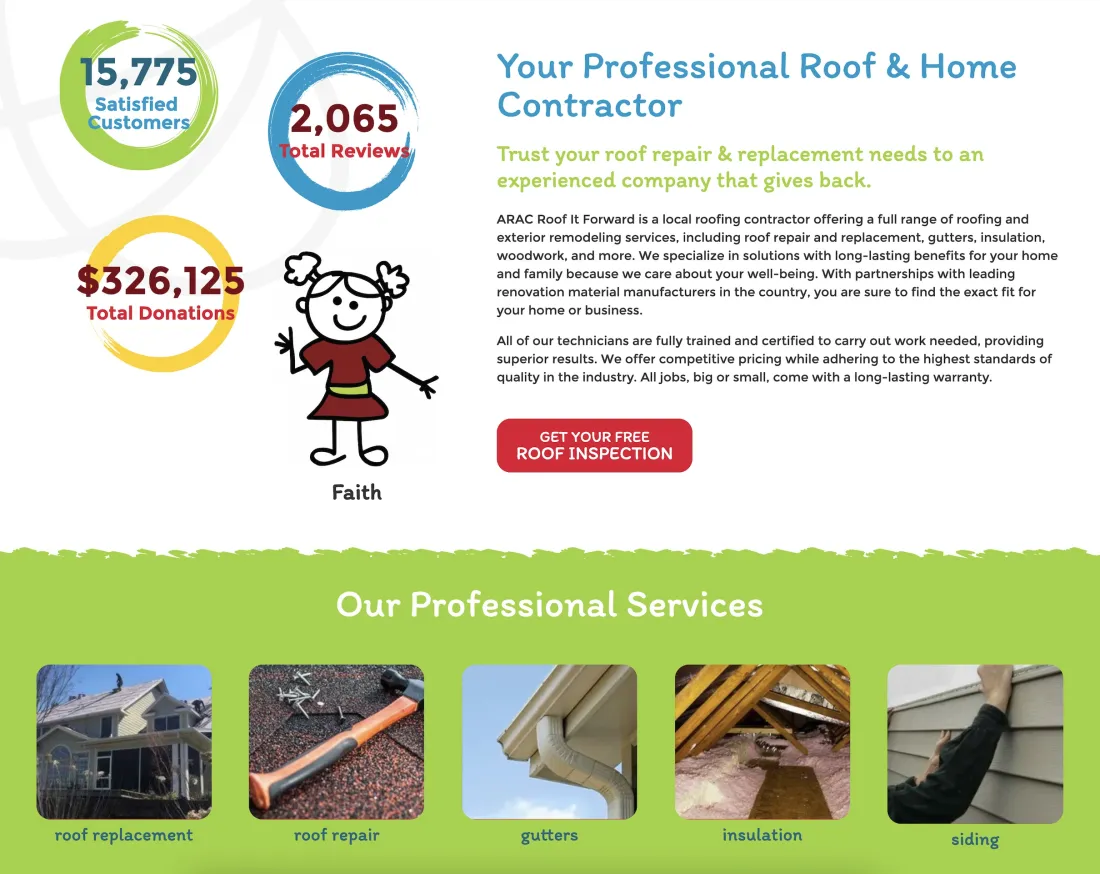 Image of website for Roof It Forward
