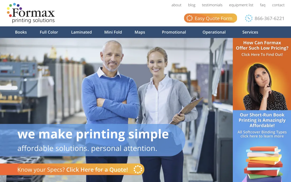 Image of website for Formax Printing