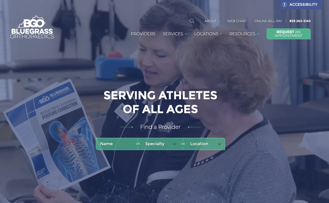 Image of website for Bluegrass Orthopaedics