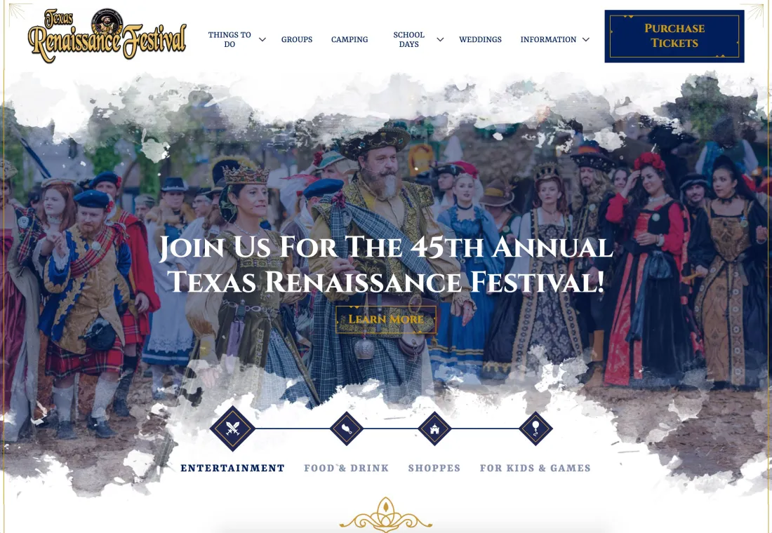 Image of website for Texas Renaissance Festival