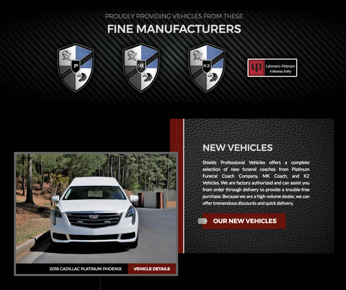 Image of website for Shields Professional Vehicles