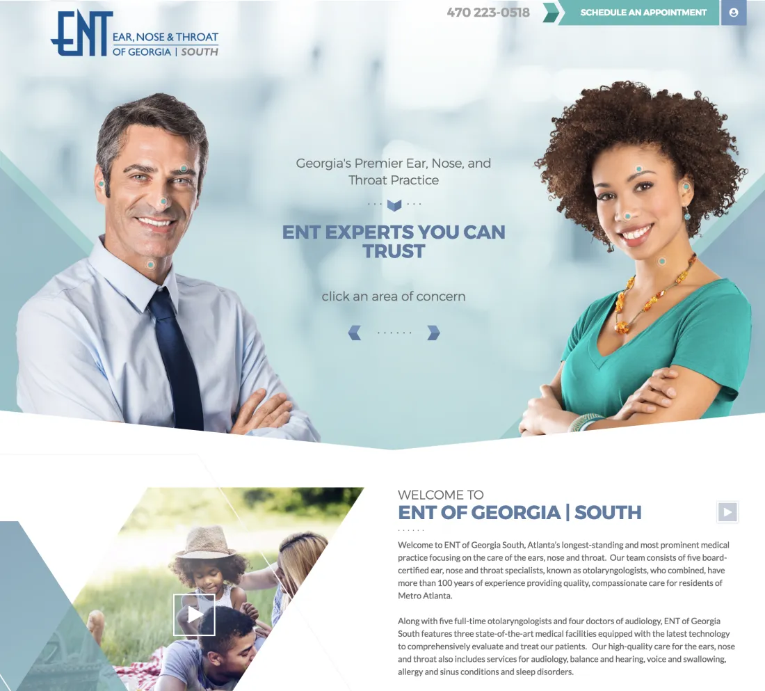 Image of website for ENT of Georgia South