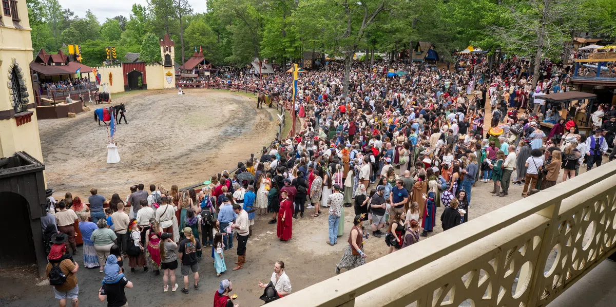 A full joust arena crowd at the Georgia Renaissance Festival.