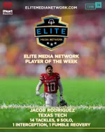 Jacob Rodriguez Texas Tech football player named Elite Media Network Player of the Week with defensive stats