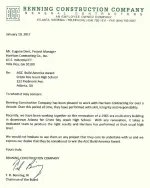 Letter from Benning Construction praising Harrison Contracting's work on Cristo Rey Jesuit High School renovation.
