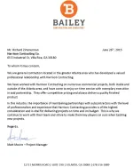 Letter of recommendation from Bailey Construction and Consulting endorsing Harrison Contracting for professionalism and quality.
