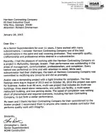 Letter of recommendation from Hoar Construction praising Harrison Contracting Company's quality and professionalism.