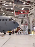 a large airplane in a swinger
