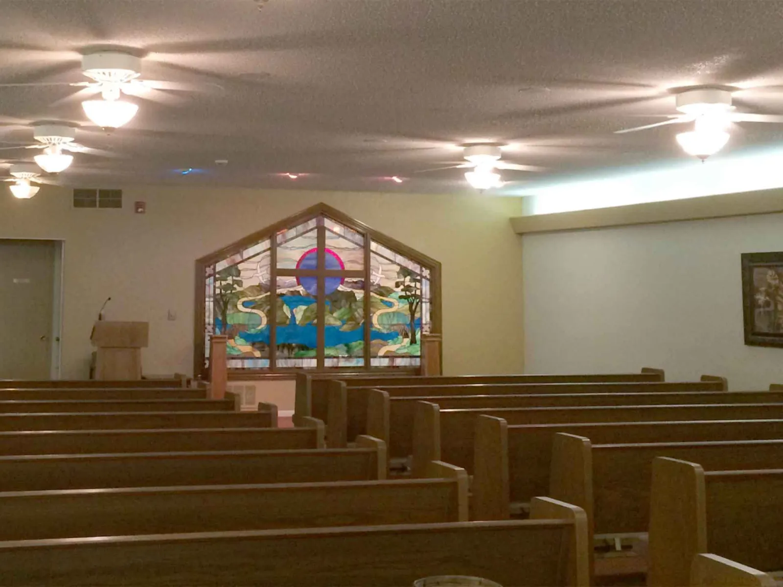 Inside a chapel in Heritage Funeral Home