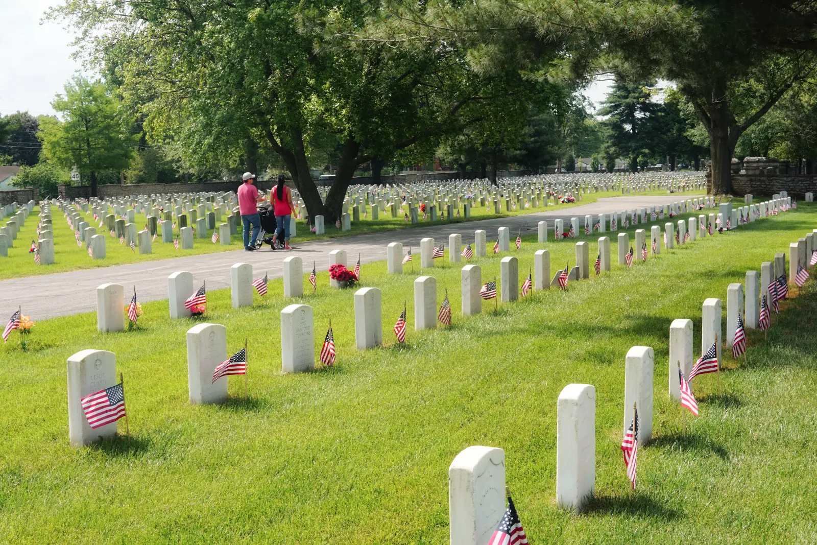 Cemetery with American Flags