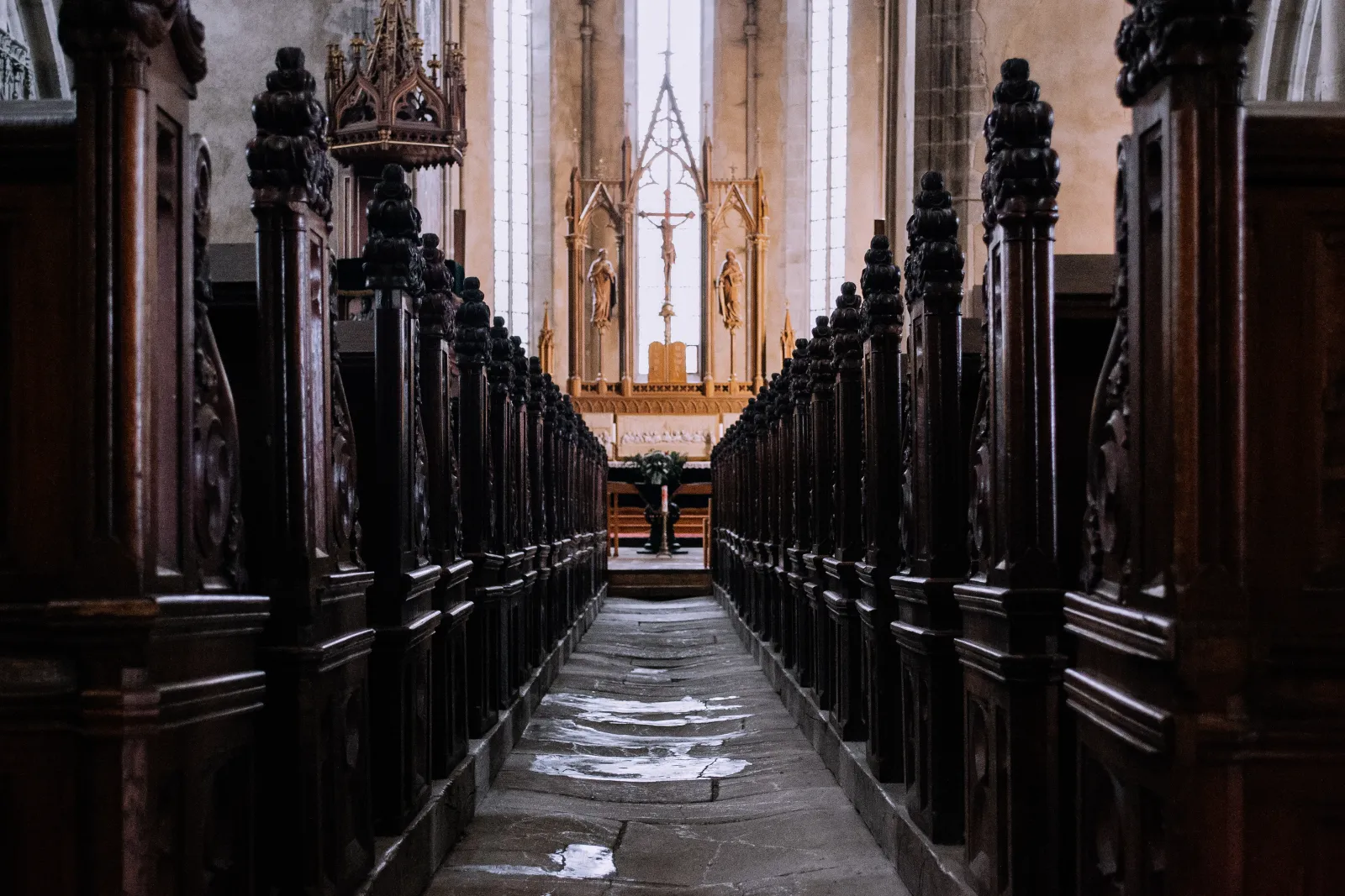 View from aisle of roman catholic church