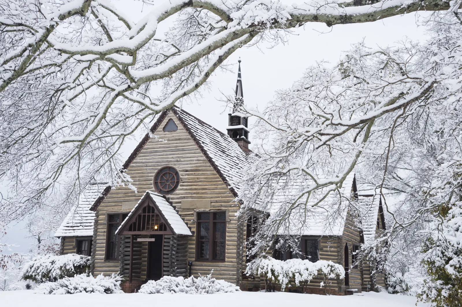 a small church in the snow