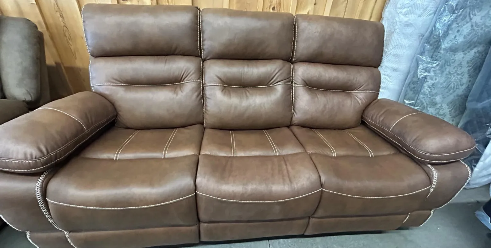 a brown leather couch