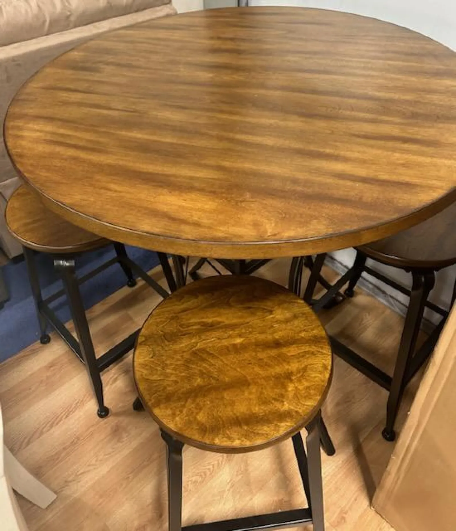 a table with stools around it